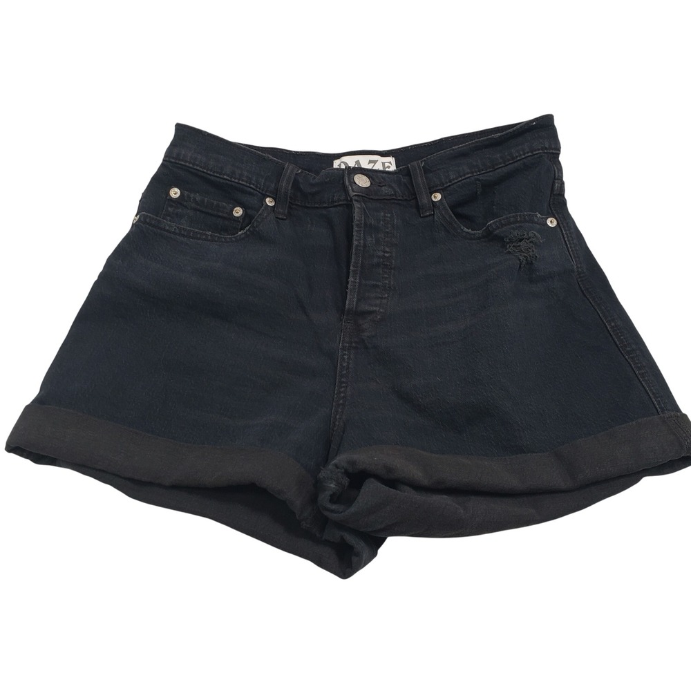 DAZE Women Tough Love Denim Shorts 29 Black Distressed